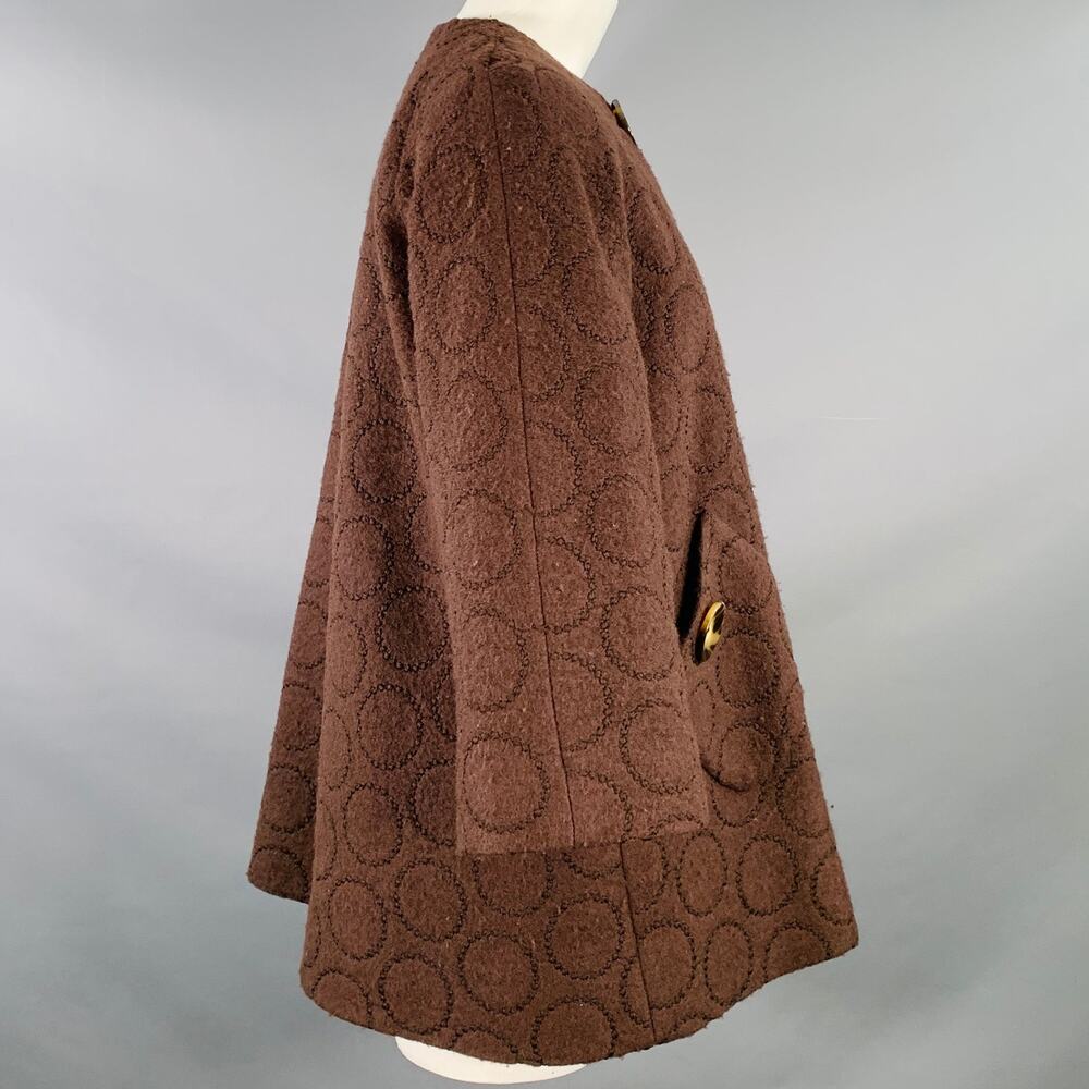 LIZ LOGIE Size 6 Brown Wool Blend Embroidered Circles Raglan Jacket - Picture 4 of 11